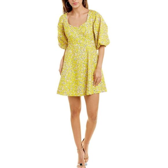 Nicholas Lydia Mini Dress In Yellow Floral NWT Size 6 - Picture 1 of 10